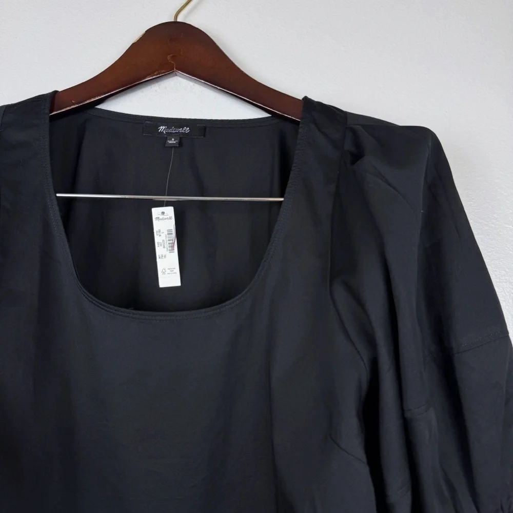 Madewell Relaxed Scoopneck Cotton Sateen Short-Sleeve Top Black Size S NWT - Picture 5 of 8